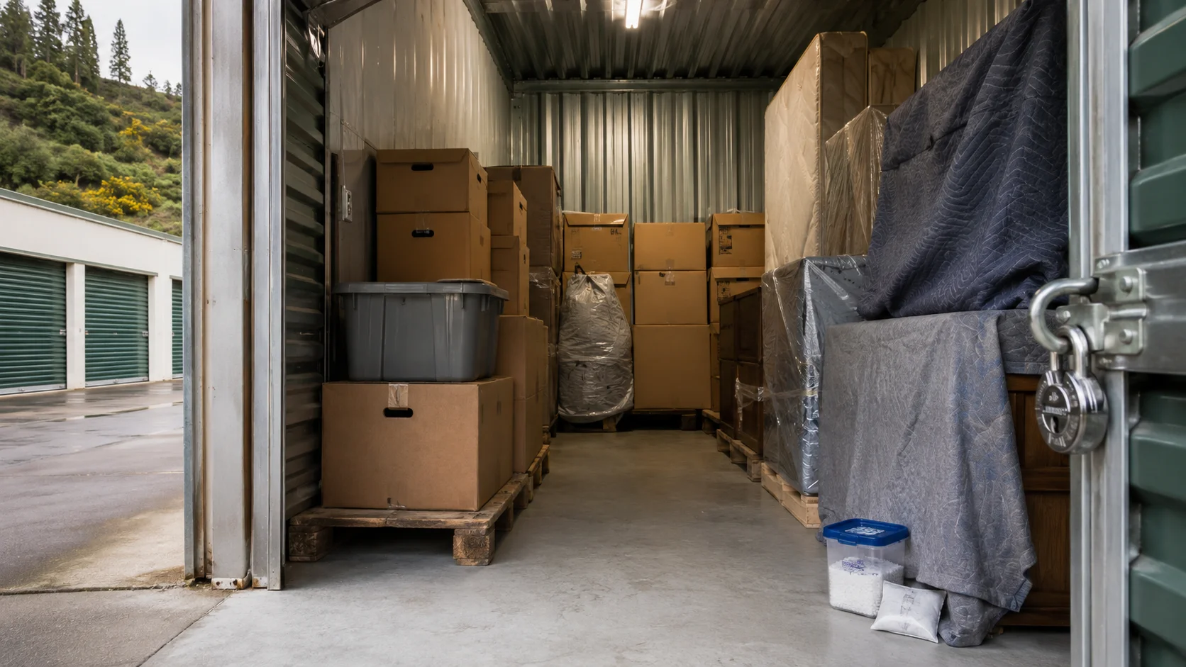 A New Zealand homeowner photographing belongings in a self-storage unit