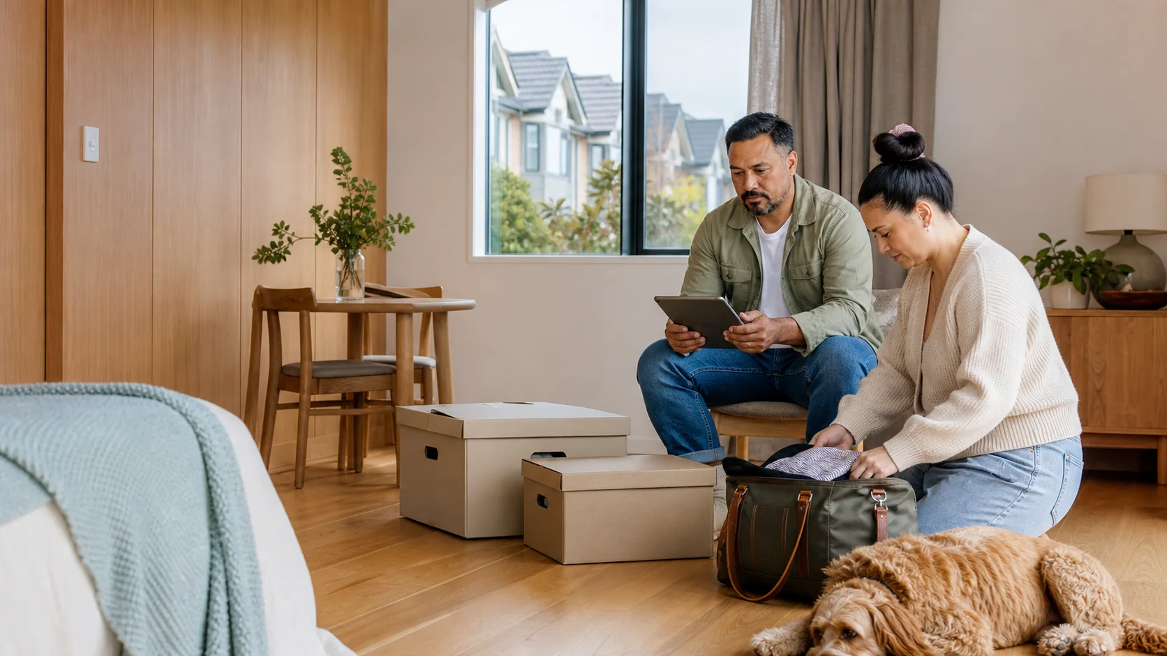 A New Zealand household organising a short stay in temporary accommodation between homes