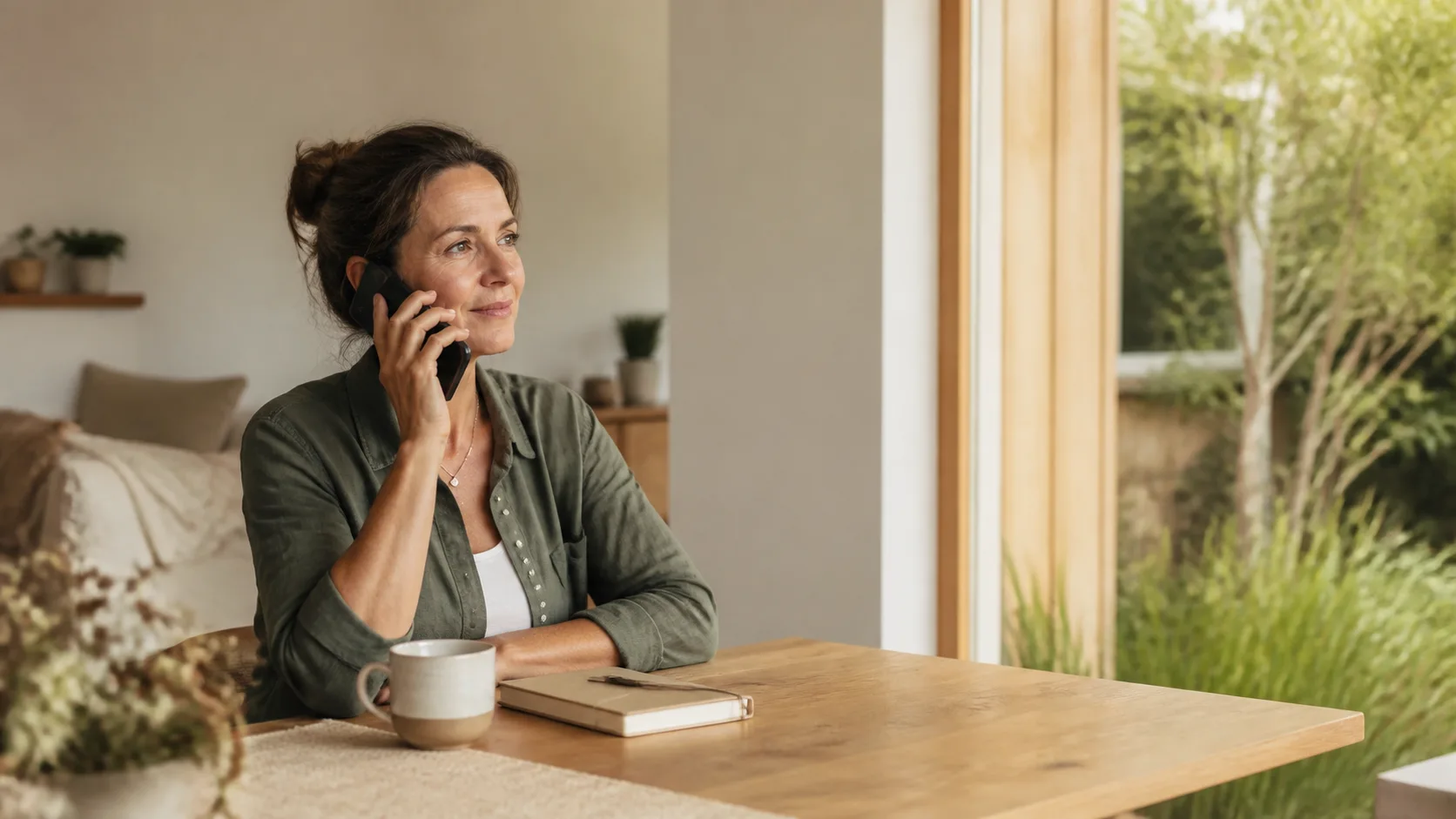 A New Zealand homeowner having a relaxed phone conversation at home
